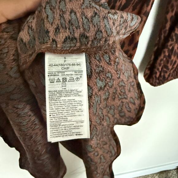 GAP Womens Flounce Hem Dress Small Brown Animal Print Long Sleeve Old Money - Picture 6 of 8